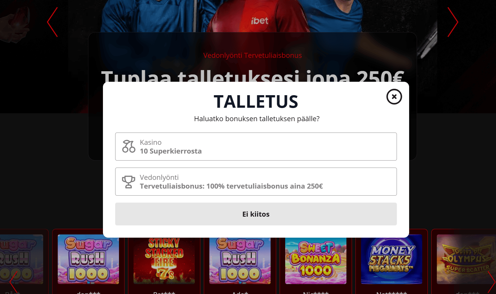 parhaat tervetulobonuksen lunastaminen